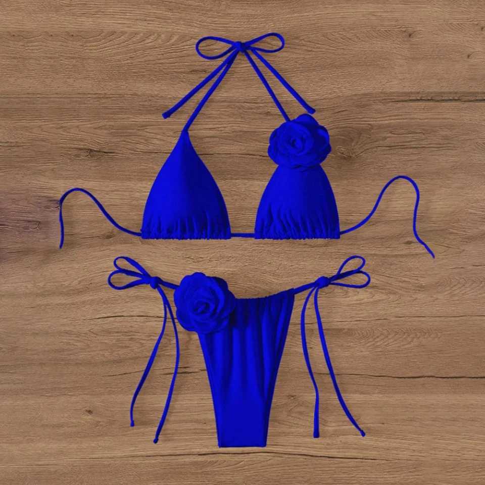 Sexy Bikini Swimsuit Suit 3D Flowers Halter Strappy Bikini Women Swimwear Female Swimsuit 2pcs Bikini Set Bather Bathing SuitXJ241223