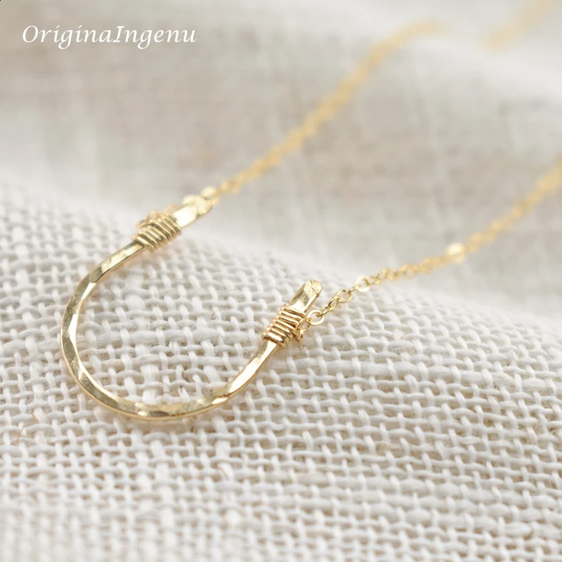 925 Silver Hammered Letter U Pendant Handmade Horseshoe Necklaces Gold Filled Choker Kolye Vintage Jewelry Boho Women Necklace 241220
