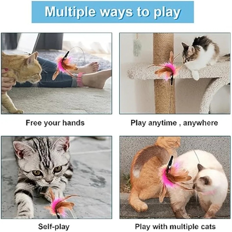 Cat Collar Toy Attached Silicone Cat Teasing Wand Adjustable Cat Feather Collar Toys with Bell Cat Interactive Teaser Toys