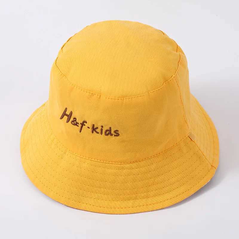 Caps Hats Double sided baby bucket hat with cute embroidered letters for children boys and girls fishermans Panama summer outdoor childrens sun H24122