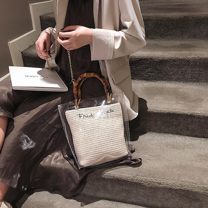 Summer Transparent Small Square Bamboo Festival Handlebar Seaside Wind Beach Single Shoulder Messenger Women's Bag