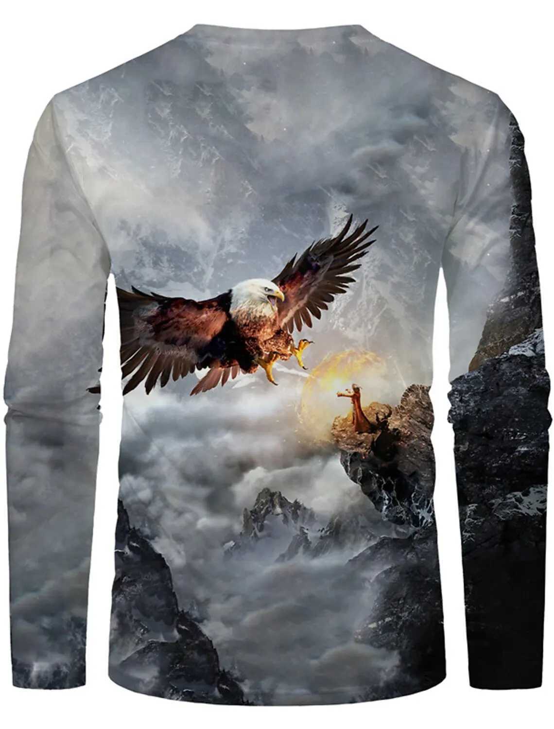Retro mens long sleeved eagle pattern 3D printed outdoor street long sleeved sports fashionable long sleeved casual oversized top M241223