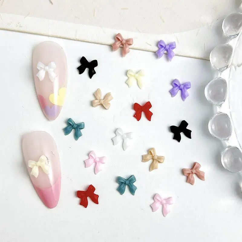 50Pcs 3D Resin Mini Solid Colors Bowknots Nail Art Decorations Minimalist Ribbon Bows Nail Charms Accessories DIY Nails Parts 241223