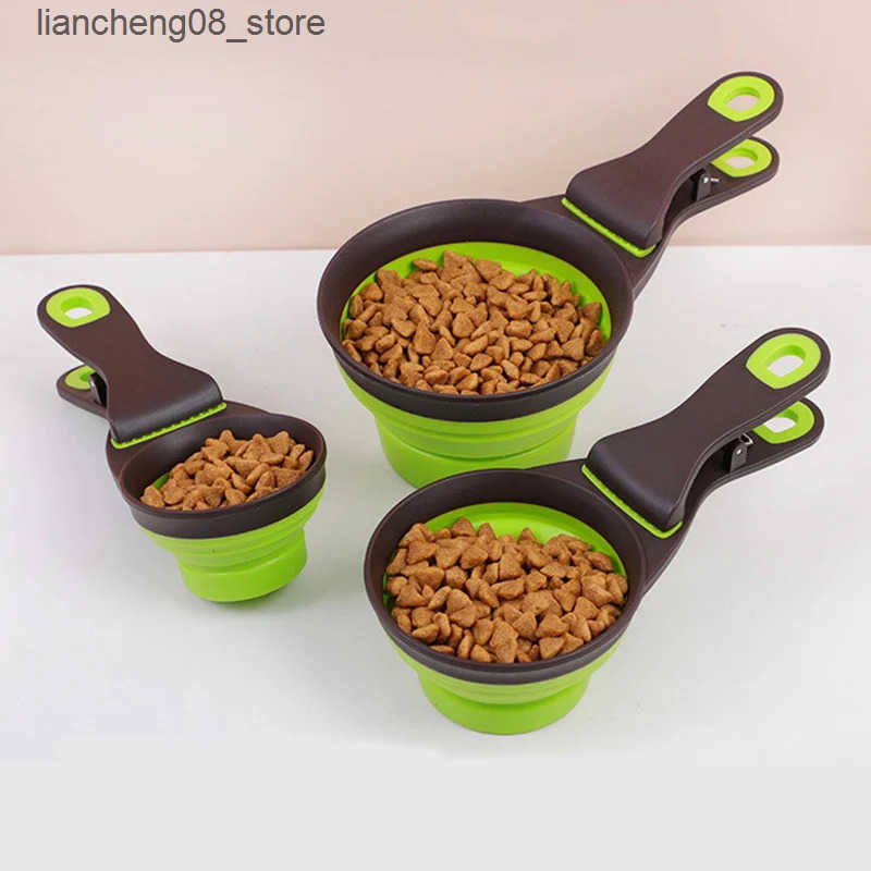 Dog Bowls Dishes Convenient Pet Feeding Spoon Food Shovel Scoop Multifunctional Dog Cat Silicone Container Bowl mascotas Feeder for Animals Dogs L2409