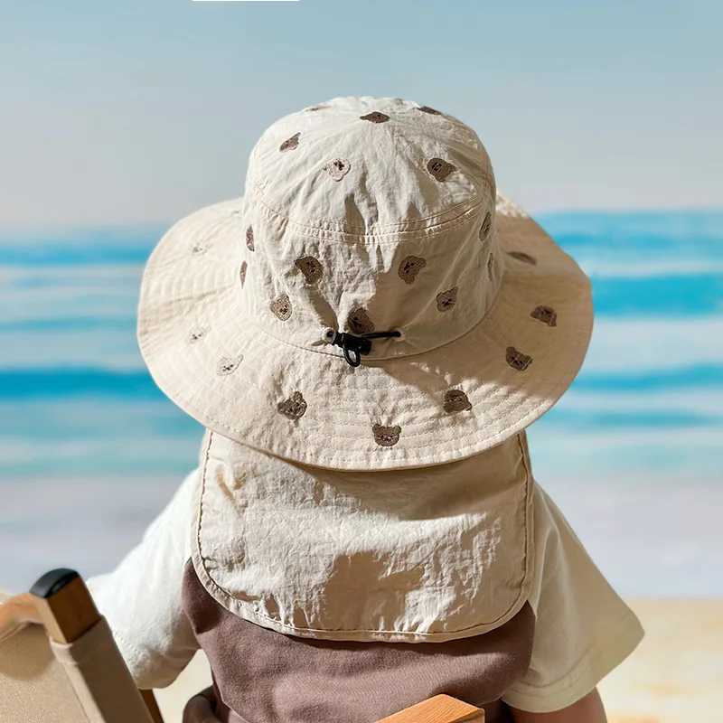 Caps Hats Childrens sun hat summer childrens outdoor collar earmuffs UV protection beach hat childrens boys and girls travel flip cover H241223