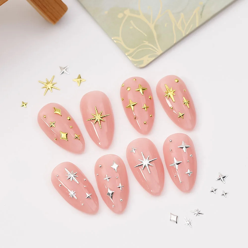 100pcs Random Mix Nail Rivet Studs GoldSilver Stars Light Nail Art Charms Asterism Starlight Accessories Manicure Supplies 241223