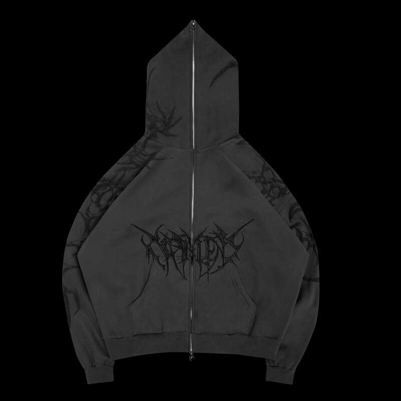 Autumn winter new Gothic dark zipper cardigan casual personality trend high street hip-hop style men's and women's hoodie