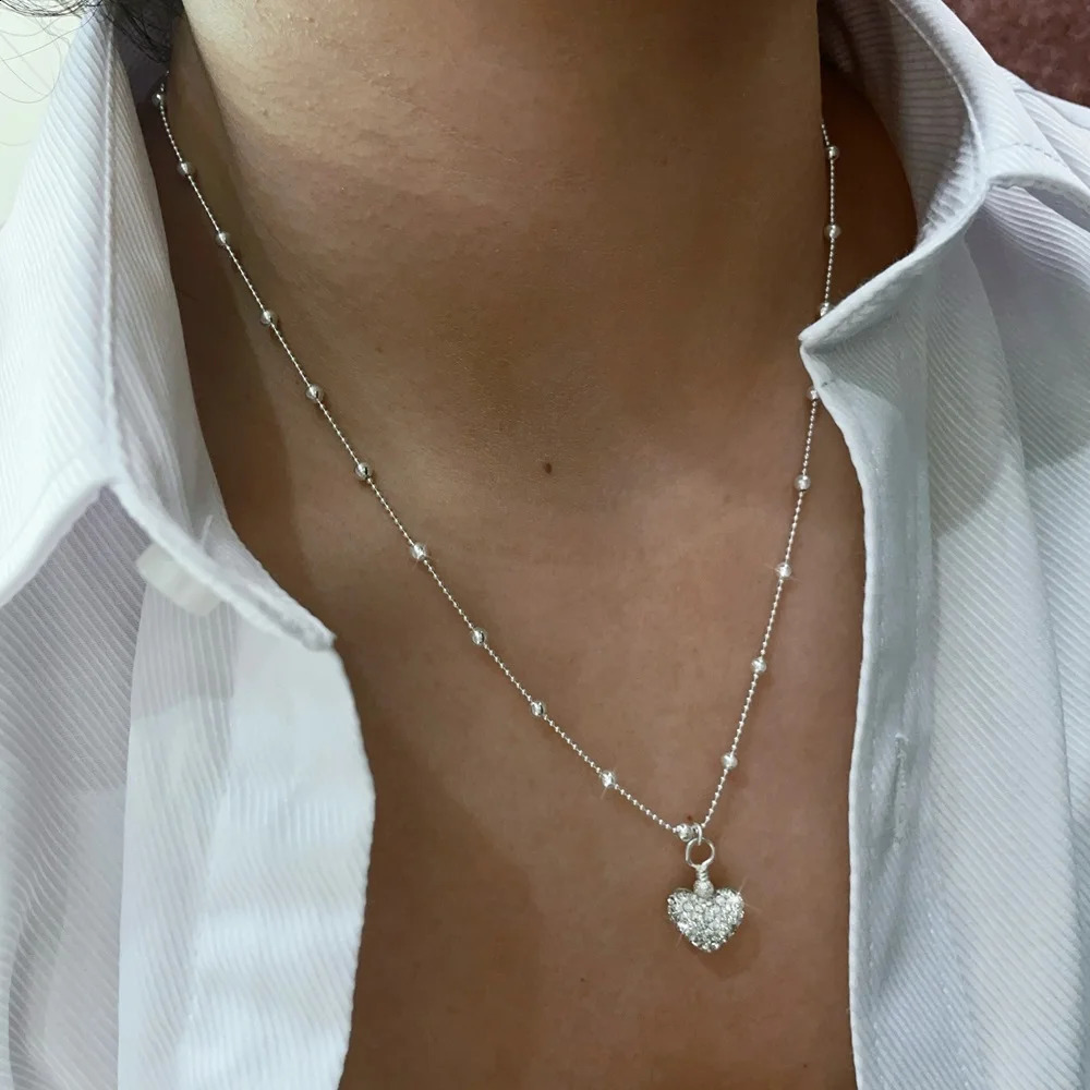 Xichuan Shizi 999 Love Necklace Pure Silver Small Silver Block Pendant niche high-end collarbone chain neck chain for 241220