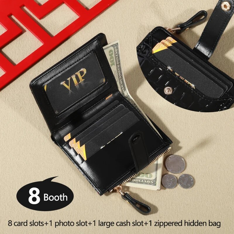 PT028,Mini Crocodile Print Clutch Wallet, Short Credit Holder, Women's Card Case & Coin Purse