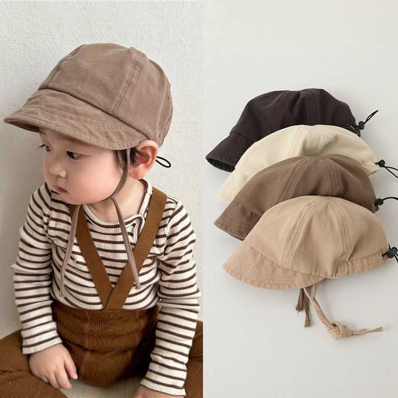 Caps Hats Baby Summer Sun Hat Korean Big Brim Childrens Baseball Hat Preschool Adjustable Brushed Strap Sunshade Hat Solid Boy and Girl Visor H241223