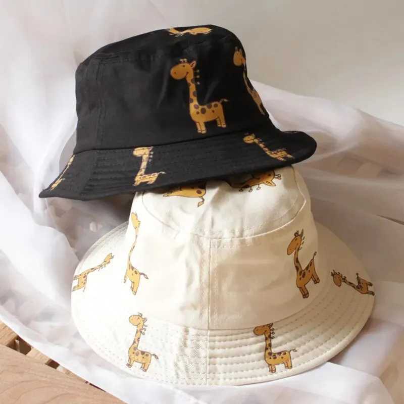 Caps Hats Summer Sun Protection Childrens Fisherman Hat Cartoon Printed Giraffe Flat Cap Boys and Girls Korean Version Cute Basin H241223