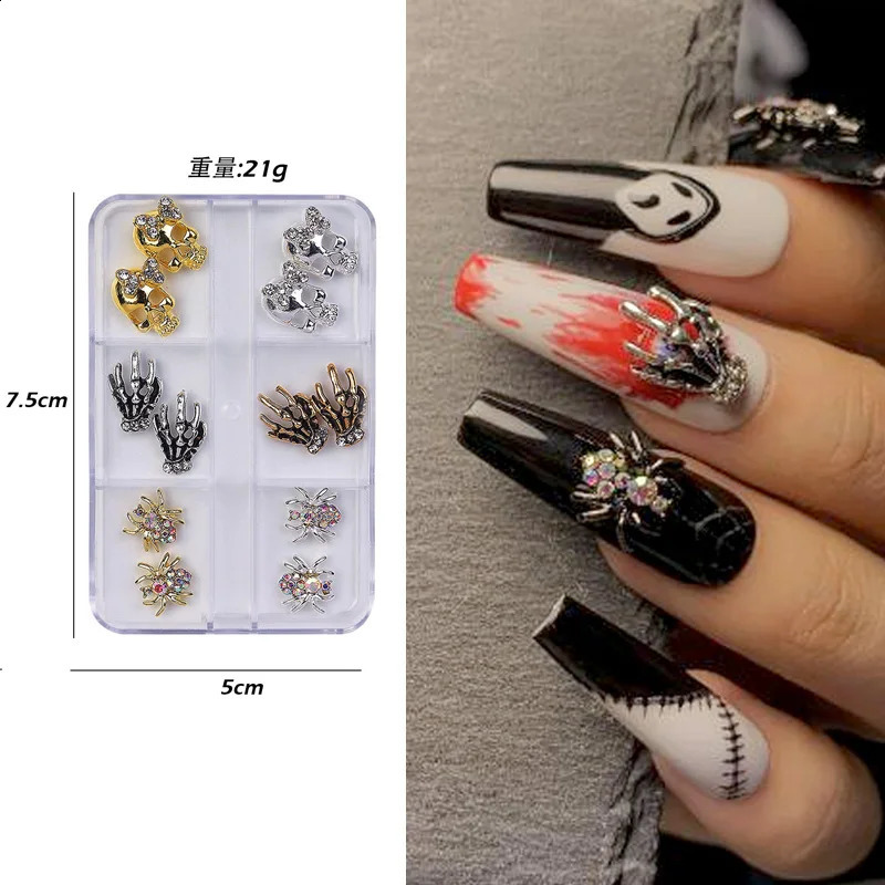 TSZS Hollow Nail Diamond Decoration Punk Style Alloy Skeleton Pumpkin Butterfly Halloween Nail Charms Set For Manicure Ornament 241220