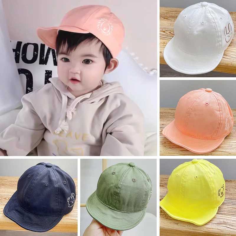 Caps Hats Cartoon Bear Baby Baseball Hat Solid Color Soft Brim Preschool Boys and Girls Snap Cap Spring Summer Outdoor Beach Sunshade Hat H241223