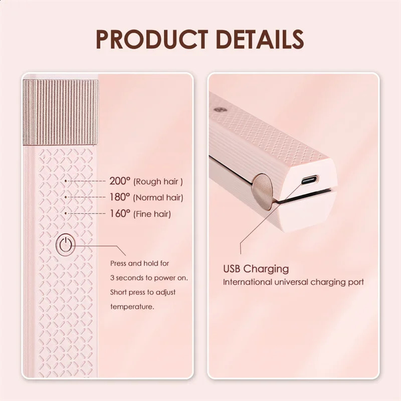 Hair Straightener Cordless Usb Hair Straightener Mini Ceramics Hair Curler 3 Constant Temperature Portable Flat Iron for Travel 241223