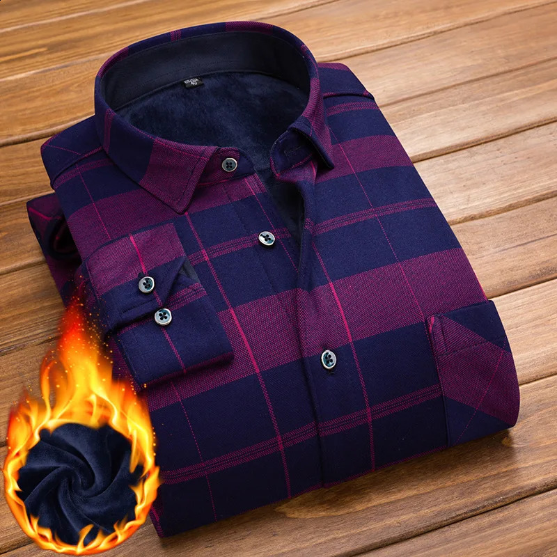 Winter Long Sleeve Men Plaid Flannel Thick Casual Shirt Slim Fit Men Cotton Formal Warm Fleece Shirt camisas de hombre 241223