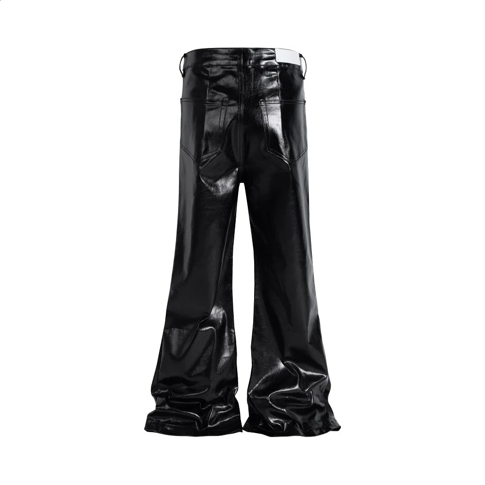 Black-coated Glossy Patent Leather Micro-lapped Jeans Japanese Streetwear Pants 241223