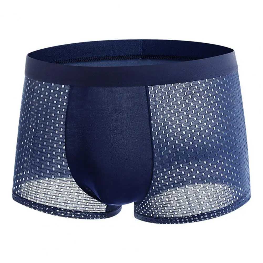 Mens summer underwear with wide elastic waistband boxing underwear U-convex thin silk mesh shorts underwear underwear W241223