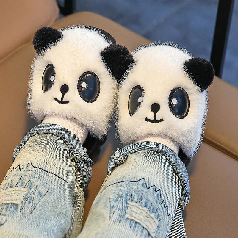 Childrens Girl Cotton Slippers Autumn Winter Child Slippers Wear-resistant Panda Cartoon Indoor Warm Non-slip Mother Kids Shoes 241223