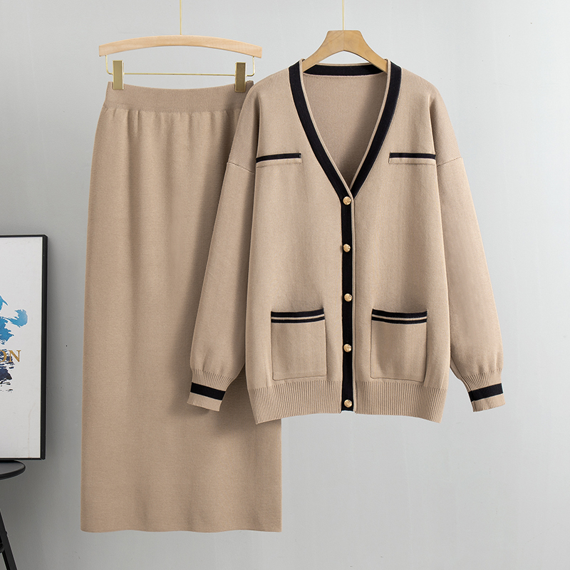 Korean Fashion Spring new Elegant Knit Blazer Skirt 2 Matching Vintage Knitted Two Piece Women Set