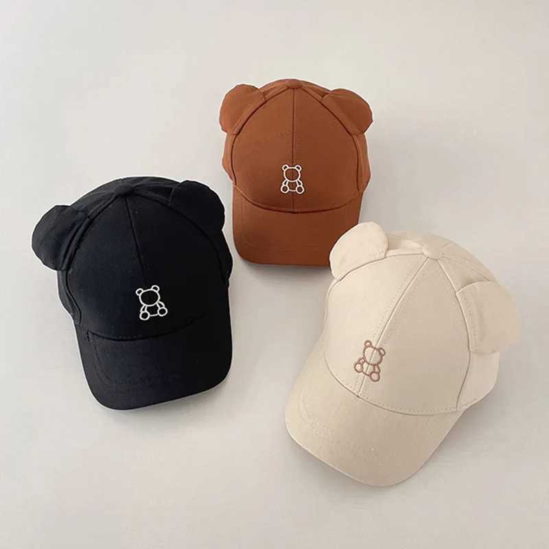 Caps Hats Childrens summer snapshot hat cartoon bear ear baseball cap girl boy cute animal embroidery cotton childrens sun hat H241223