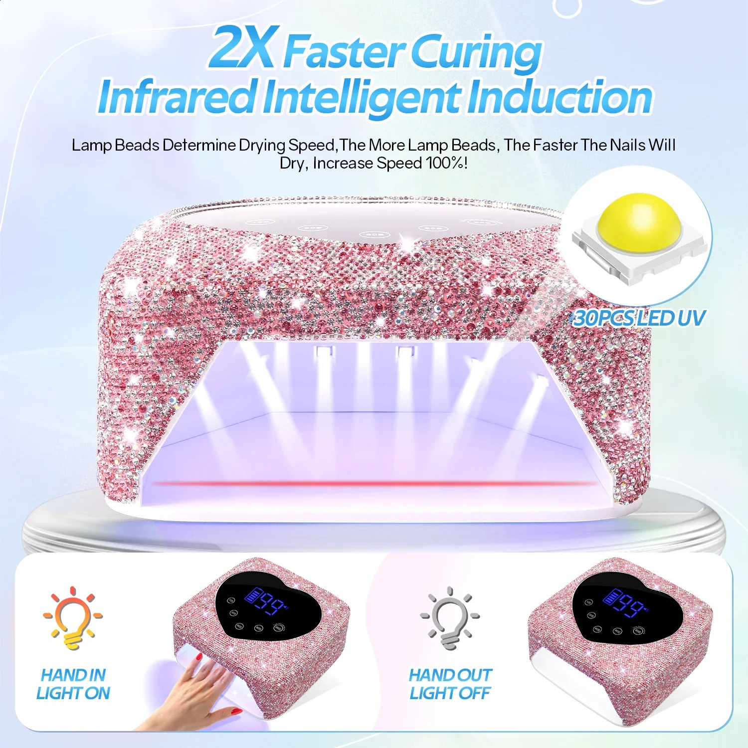 72W Cordless UV Nail Lamp Rechargeable 30 LEDs Nail Dryer with 5 Timer Settings UV Cabin Manicure Light for Nails Nail Art Tools 241223