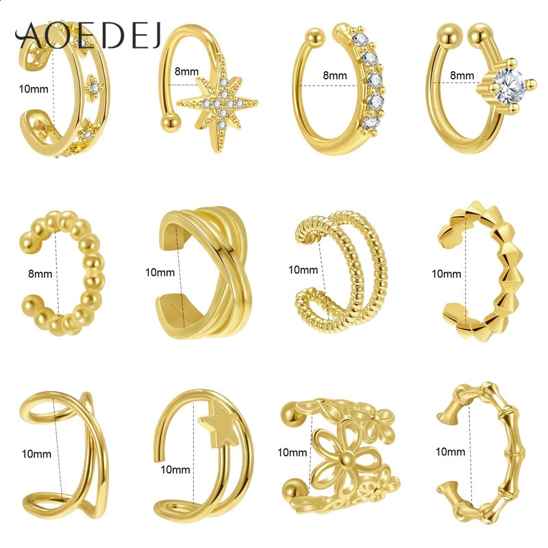 AOEDEJ 12 PCS/lot Gold Color Clip Earrings Punk Hip Hop Earrings for Men Women Gothic No Piercing Earrings Cartilag Jewelry 241220