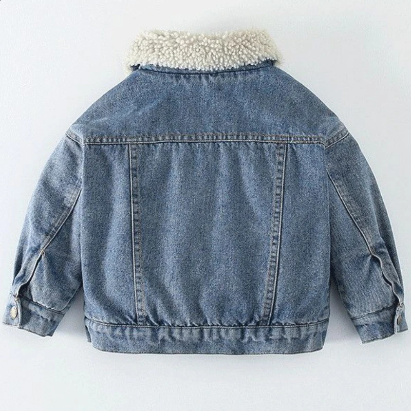 Winter Kids Fleece Denim Jacket Boys Thick Outerwear 0-7Y Young Children Casual Clothes Autumn Girl Long Sleeve Solid Coats 241223