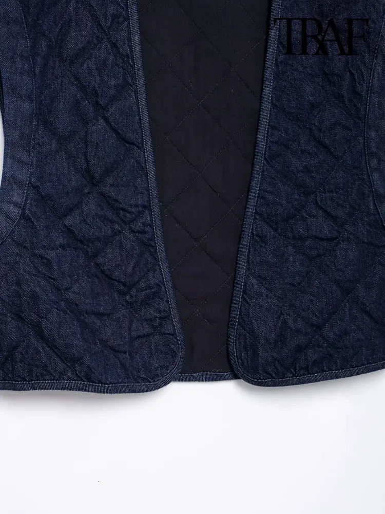 TRAFWomens Cropped Padded Denim Waistcoat Sleeveless Open Stitch Female Outerwear Chic Vest Tops Fashion 241220