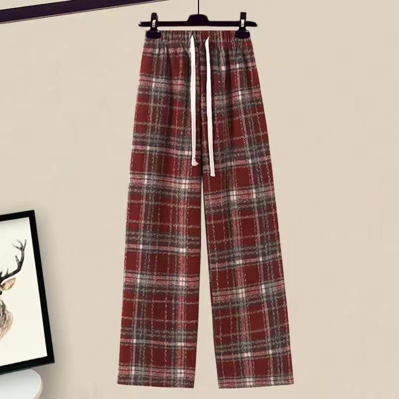 Autumn And Winter Two-Piece Women's New Holiday Outfit Red Sweater With Base Coat Wide Leg Pants Three Piece Pant Set