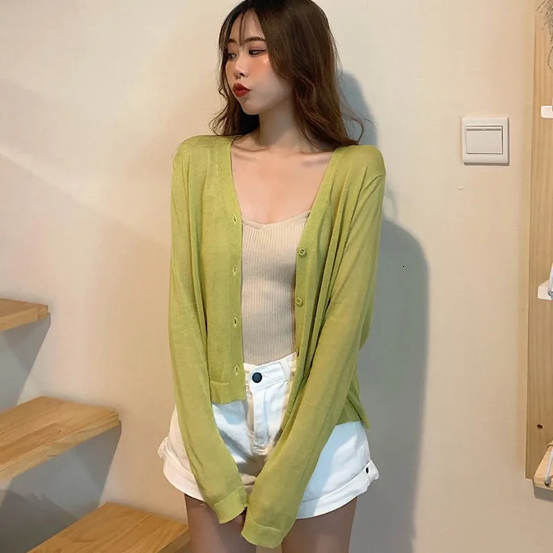 Women Summer Sunscreen Cardigan Button Knitwear Tops Female Korean Style Sleeve Short Coat Casual Sun Protected 241220