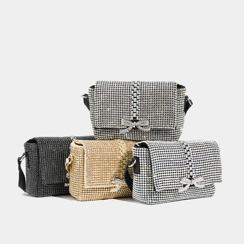 2024 New Fashionable Full Bow Chain Banquet Water Diamond Handheld Crossbody Bag