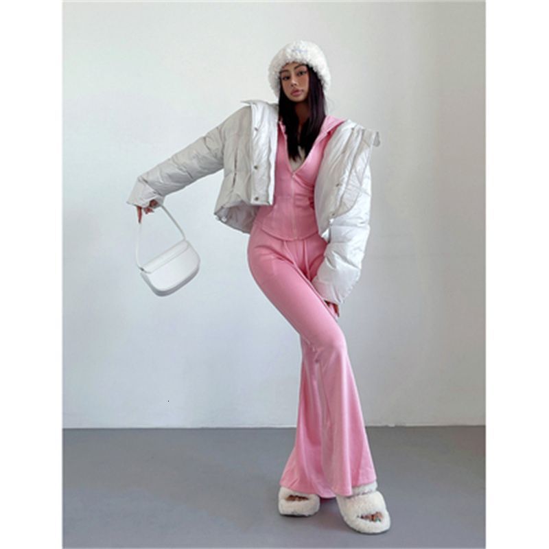 Two Piece Womens Clothing Casual Suit Solid Color Slim Fit Zipper Hoodie Y2k Fashionable High Waist Slimming Flared Pants