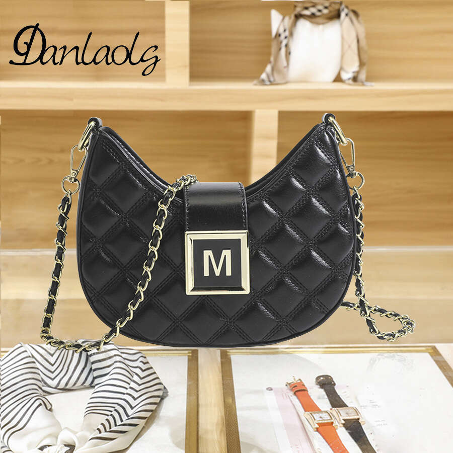 Women's New Moon Chain Dia Grid Red Same Style Armpit Bag