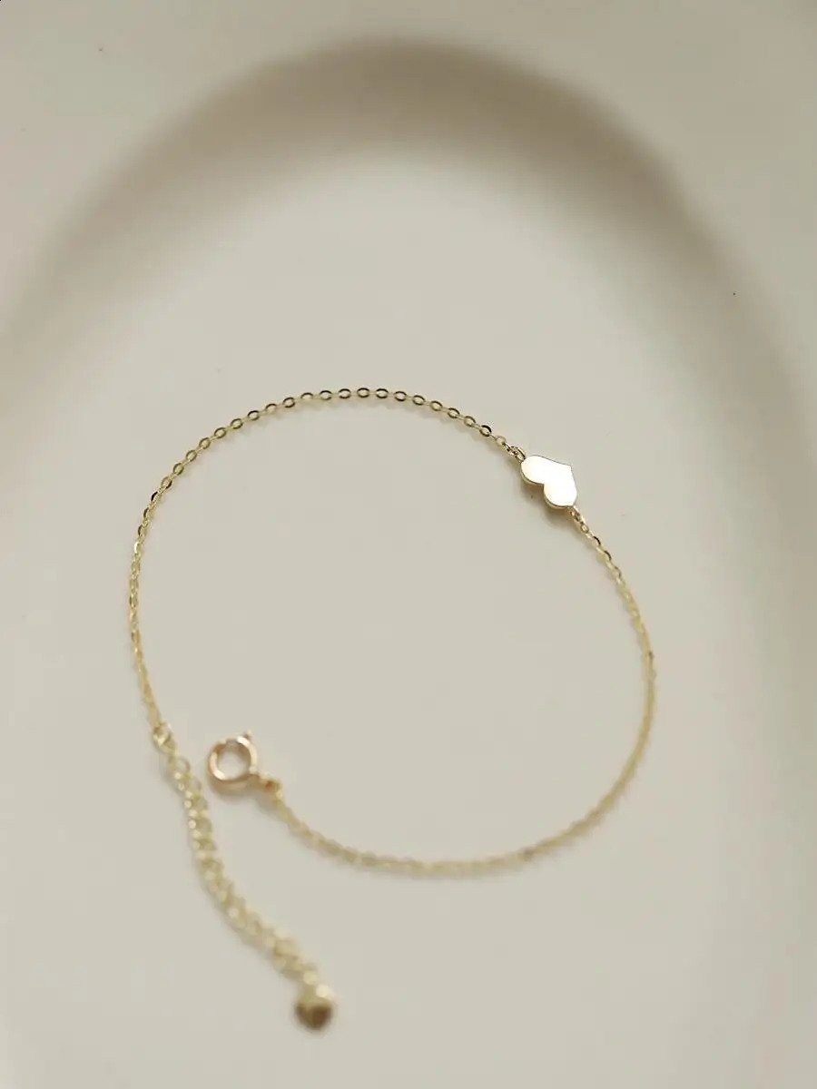 GOLDtutu 14K Solid Gold Heart Charm Bracelet Dainty Minimalist Jewelry kj184 241220