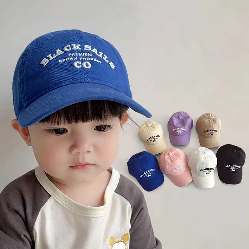 Caps Hats Childrens baseball cap fashionable letter embroidery spring and summer boy and girl snap on sun hat solid color childrens adjustable foot ca