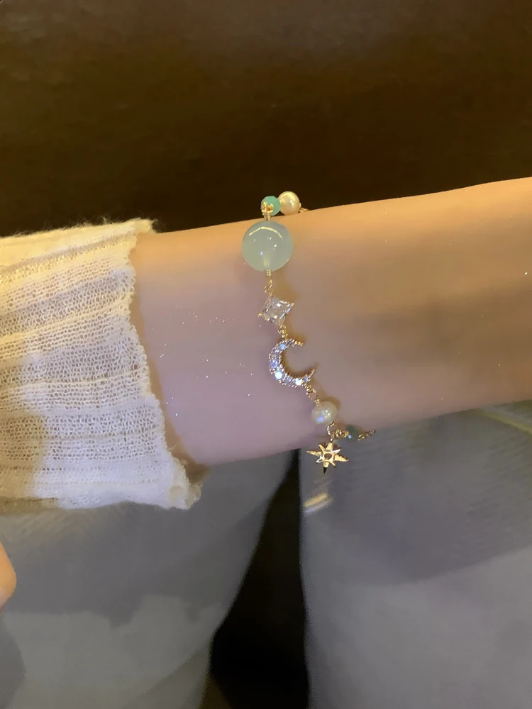 Blue Love Vintage Aquamarine Pearl Bracelet Trendy Summer Sweet Fashion Hand Chain Jewelry Accessories 241220