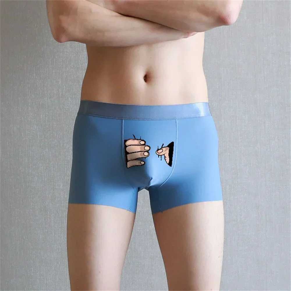 Interesting lingerie mens ice silk boxing shorts cute Spoof luggage plus size mens underwear lover facial painting gift boxer W241223
