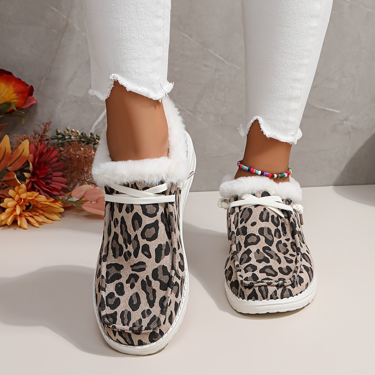 Large Leopard Ddmywed Print Canvas Women Warm Flat Bottom With Velvet Lace Up Casual Cotton Shoes For Autumn And Winter Chinese Brand F Ddmysaturn