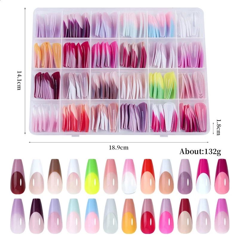 Mixed Color 288PCSBox French Tip Press on Nails Full Cover Traceless False Nail Tips Artificial Wear Press on Nail Tips 241223