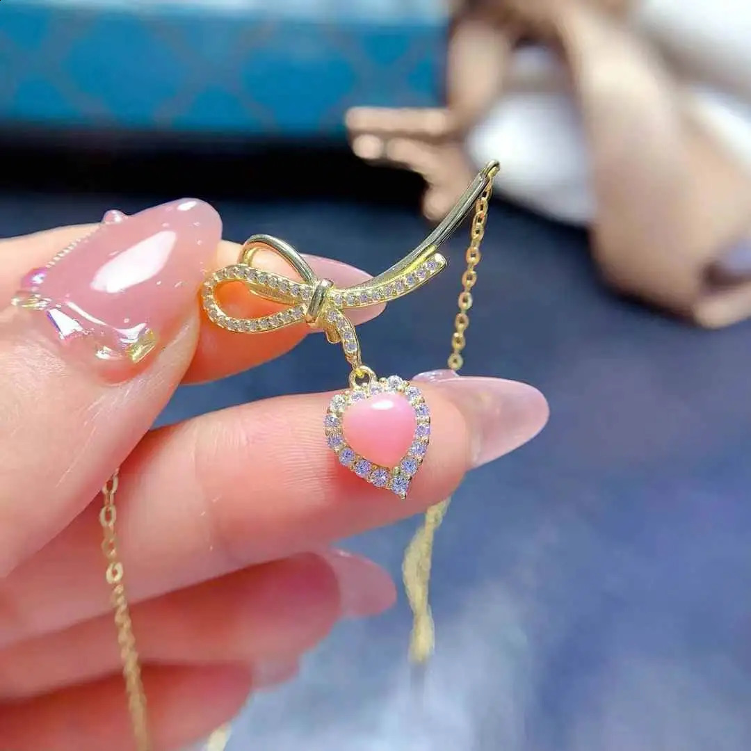 Pure Natural Pink Opal Necklace For Sale 925 Sterling Silver Cute Female Love Heart necklace Natural Real Opal 241220