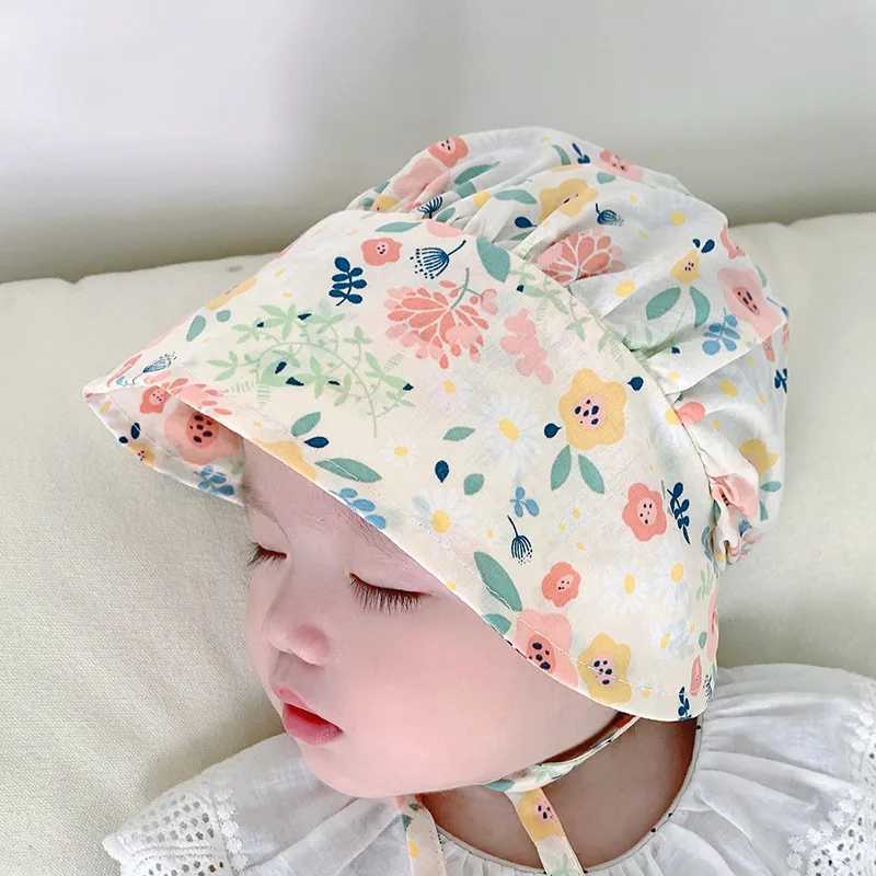 Caps Hats Cute girl Sunhat for 3-20M new summer thin print princess bucket hat Sunhade Peaked Cap outdoor palace hat Korean style H241223