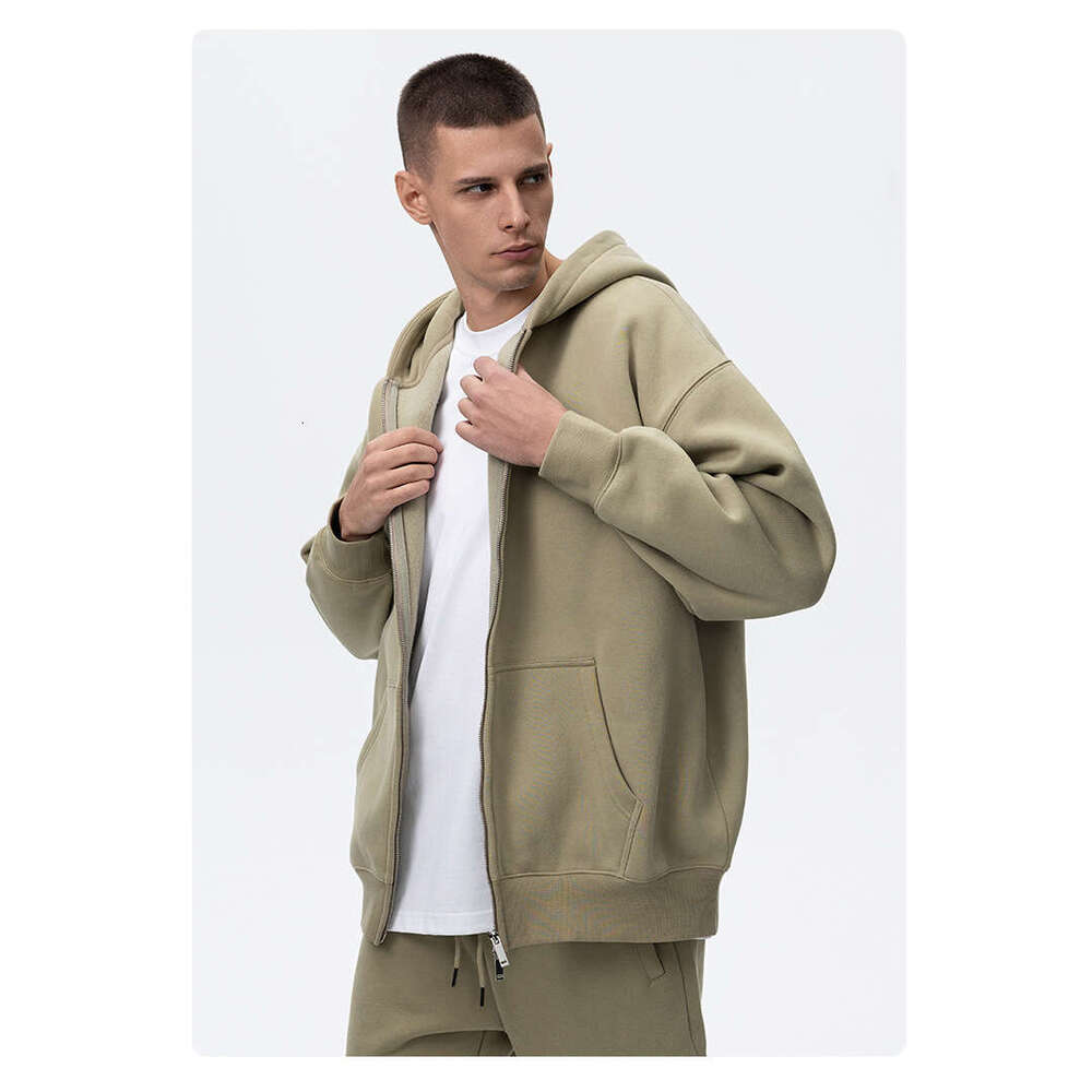 Wear Fleece Men's Double Zipper Coat Fog Home Thickened Hoodie