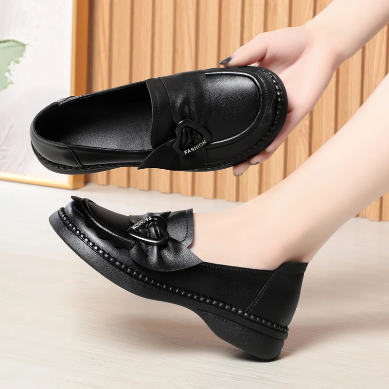 AIYUQI Loafers Women Spring Large Size Women's Wedge Shoes Mom Genuine Leather Shoes Women