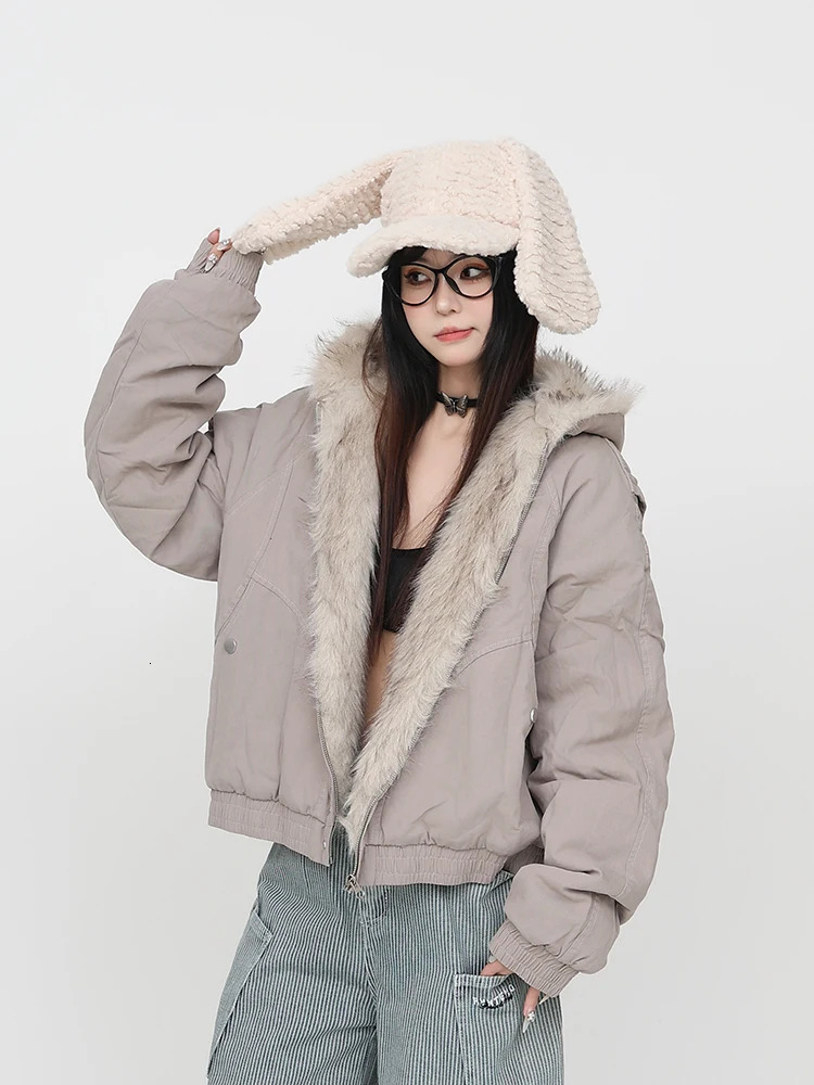 Hooded Parkas Women Winter Plus Veet Thicker Coats Warm American Retro Loose Casual Streetwear All-Match Comfortable Clothing