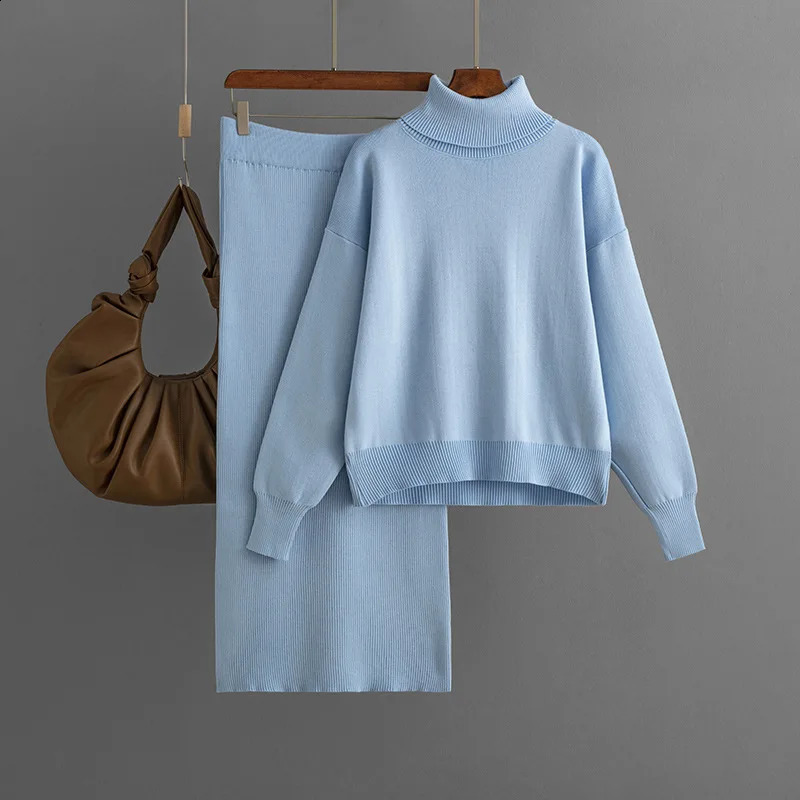 Winter Clothes Women Knitted Skirt Suit Fashion Casual Loose Sweater Long Skirts Women 2 Piece Sets Elegant Outifits Autumn 241220