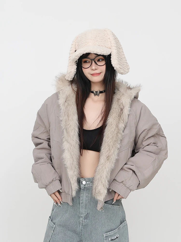 Hooded Parkas Women Winter Plus Veet Thicker Coats Warm American Retro Loose Casual Streetwear All-Match Comfortable Clothing