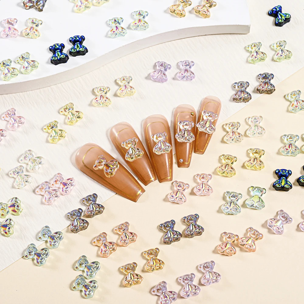 1Pack 3D Crystal Aurora Bear Nail Decoration Figures For Kawaii Resin Parts Supplies BearButterfly Japanese-Korean Creativity * 241223