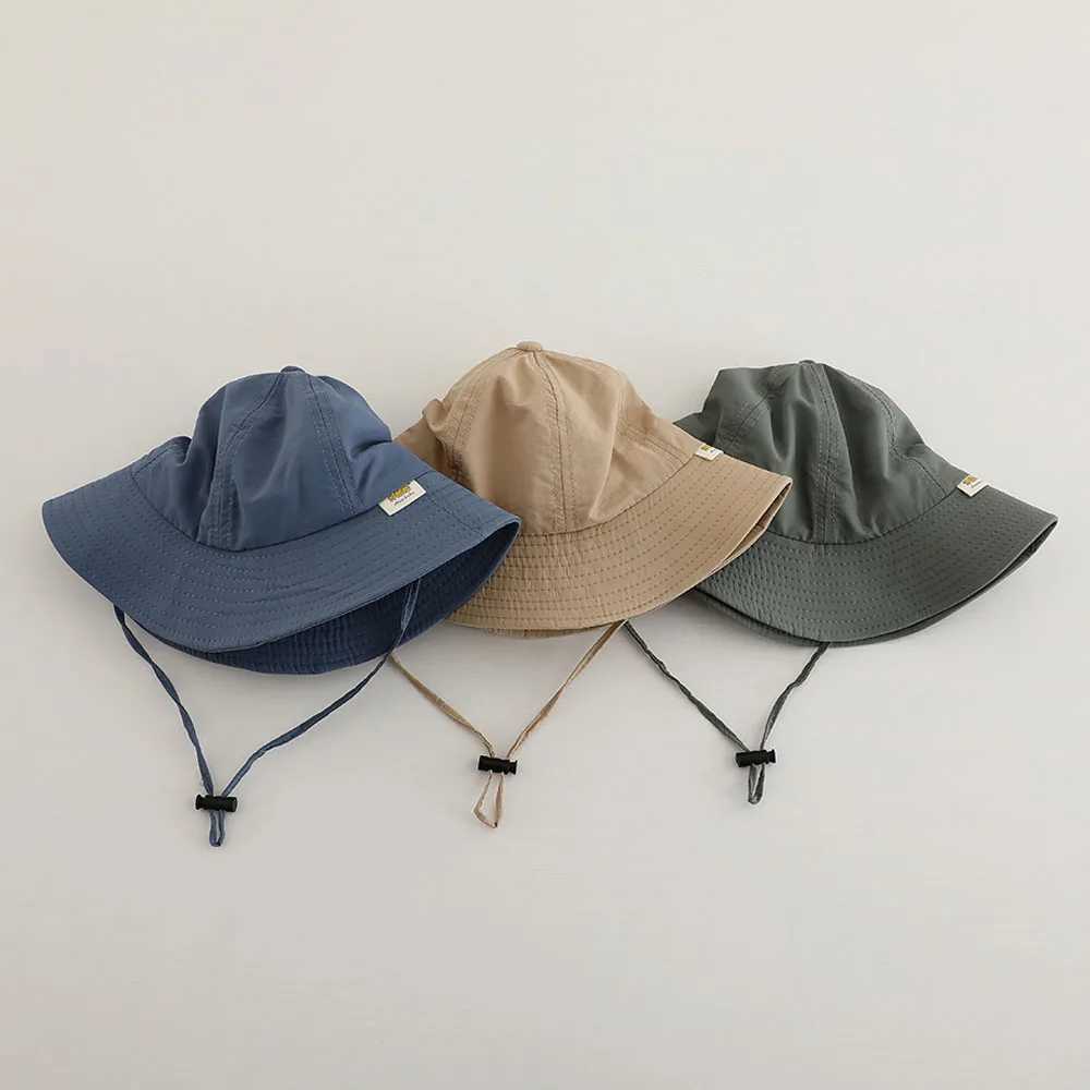 Caps Hats Summer Childrens Bucket Hat Solid Color Boys and Girls Sun Sunshade Hat Outdoor Fashion Beach Childrens Fishermans Hat H241223