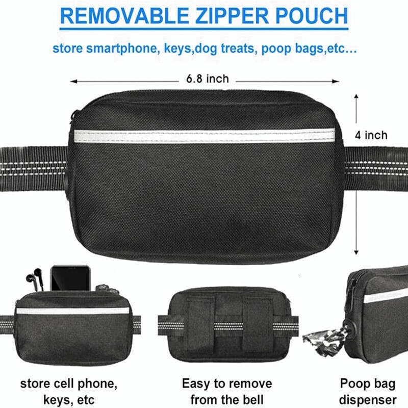 DHpet Hands Free Reflective Dog Leash with Zipper Pouch Dual Padded Handles and Durable Bungee Leash Walking Running Jogging for Small Medium and Larg