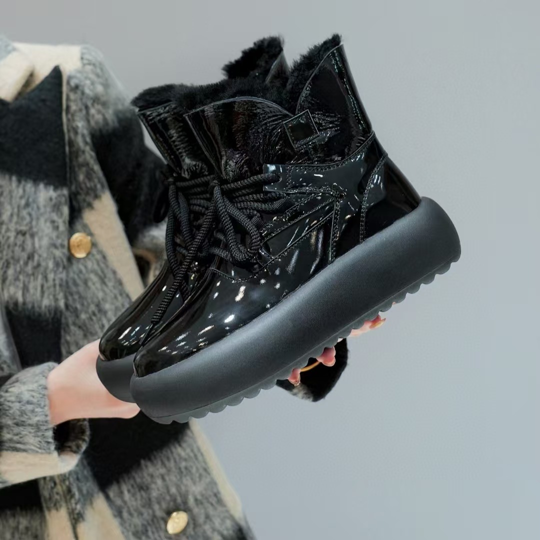 New Winter Warm Bread Cotton Shoes With Genuine Leather Thick Sole And Short Tube Fur Integrated Northeast Snow Boots For Women